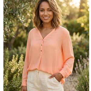 JM Collection Coral V-Neck Blouse